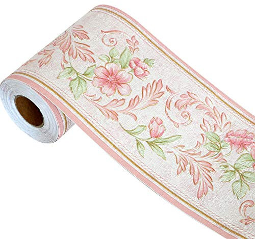 HyFanStr Tapete Bordüre Selbstklebend Bordüren Rosenmuster Wandtattoo Bordüre, wasserdichte Bad Bordüre Aufkleber Dekoration für Wohnzimmer Badezimmer Küche 500x10cm