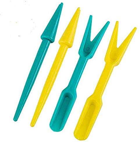 2 pares de palillos de plástico para jardín de madera y picar, herramientas para jardín pequeñas, color amarillo y verde