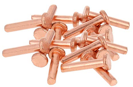 MroMax Pernos de cabeza plana de cobre de 4 mm de largo y 20 mm de diámetro, remaches de fijación de remaches de cobre de tono de 50 unidades