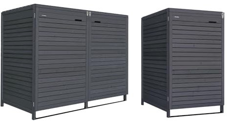 Mülltonnenbox Mülltonnenverkleidung 3 Tonnen Holz 120 L - 240 L anthrazit inkl. Rückwand vorimprägniert vormontiert Müllcontainer Mülltonnenschrank Mülltonne Mod.Adr.