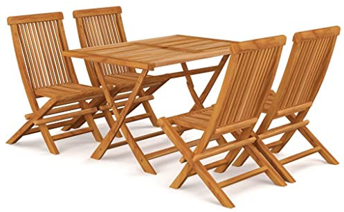 vidaXL Teak Massiv Gartenmöbel Set 5-TLG. Sitzgruppe Gartengarnitur Gartenset Sitzgarnitur Gartenstuhl Gartentisch Tisch Stühle Klappstühle