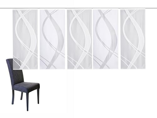 HOME WOHNIDEEN 5er-Set Schiebegardinen TIBASO, Jacquard-Stoff, Farbe: Weiß, Maße:, Größe:145x57 cm