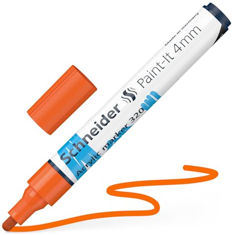 Schneider 120206 Paint-It Acrylstift (mit 4 mm Rundspitze, hochdeckende Acrylfarben für Holz, Leinwand, Stein uvm.) 1 Stück, orange