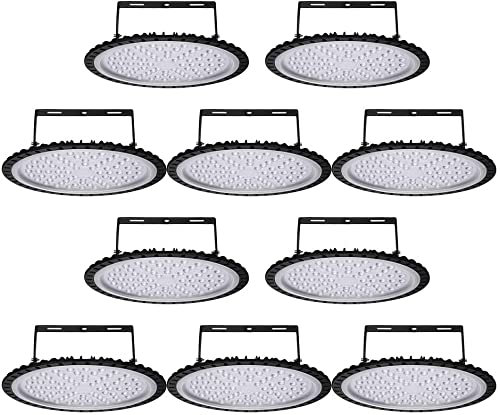 Omprar 10 Pack 300W LED Strahler Industrielampe,30000LM UFO LEDWerkstattlampe,6500K Kaltweiß LED High Bay Licht Hallenstrahler,Hallenbeleuchtung für Garage Werkstätten Fabrikhallen