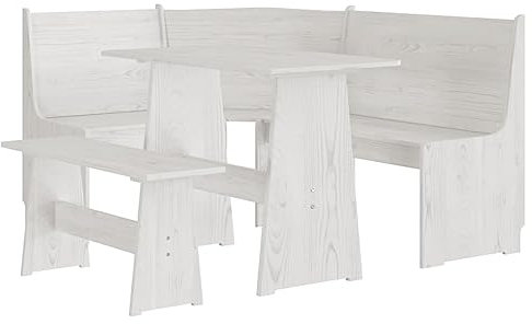 vidaXL Essgruppe 3-TLG. Tischgruppe Sitzgruppe Esszimmergarnitur Tischset Eckbank Esszimmertisch Eckbankgruppe Weiß Massivholz Kiefer