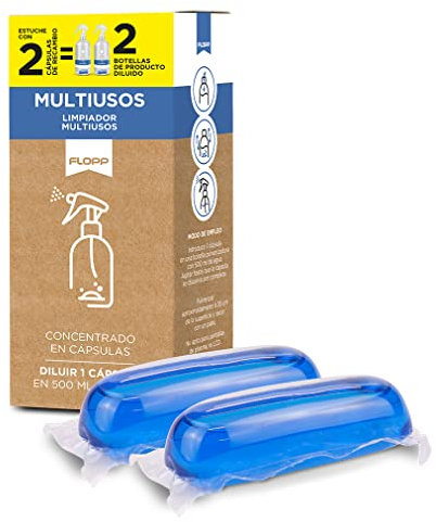 FLOPP - Multiusos Concentrado 2 cápsulas con Estuche Cartón 100% Reciclado y Reciclable - Formato Refill - Reutiliza tu Botella pulverizadora