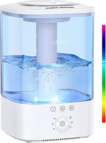 PARIS RHÔNE Luftbefeuchter Schlafzimmer 3.5L Top-Fill Humidifier Aroma Diffuser, 30H Leise Raumbefeuchter mit 360° Drehbare Düse, 8H Timer, 7-Farben-Nachtlicht für kinderzimmer Pflanzen, Blau
