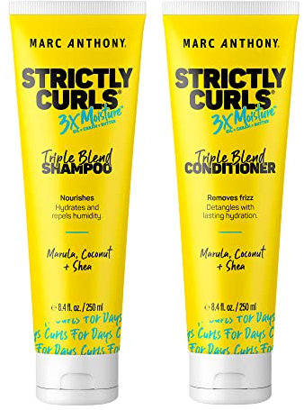 Marc Anthony Strictly Curls 3x Moisture Deep Shampoo & Conditioner for Curl Defining & Anti Frizz - Shea Butter, Marula Oil, Aloe & Coconut Oil - Sulfate Free Color Safe for Dry Damaged Curly Hair