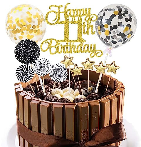 Tortendeko Geburstagstorte Happy Birthday Kuchendeko Schwarz Tortendeko 11 Geburtstag Mädchen Junge Glitter Gold Cake Topper 11 Happy Birthday Kuchen Deko Geburtstag Happy 11th Birthday Torten Deko