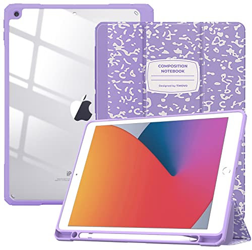 TiMOVO Case for iPad 9th Generation 2021/iPad 8th Generation 2020/iPad 7th Generation 2019 10.2 inch with Pencil Holder, Slim Protective Cover with Clear Back, Auto Wake/Sleep, Taro Purple Notebook