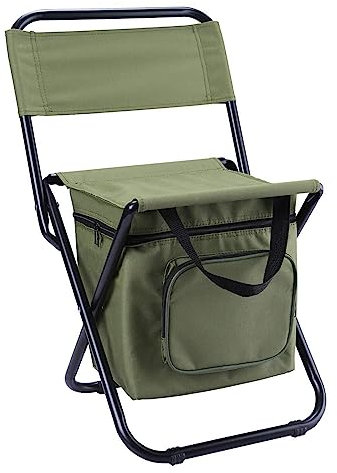 RUYICZB Tragbarer Campingstuhl für den Außenbereich mit Kühltasche – Leichter tragbarer Angelhocker mit Rückenlehne – klappbarer Campingstuhl für Picknick, Angeln, Reisen,Grün