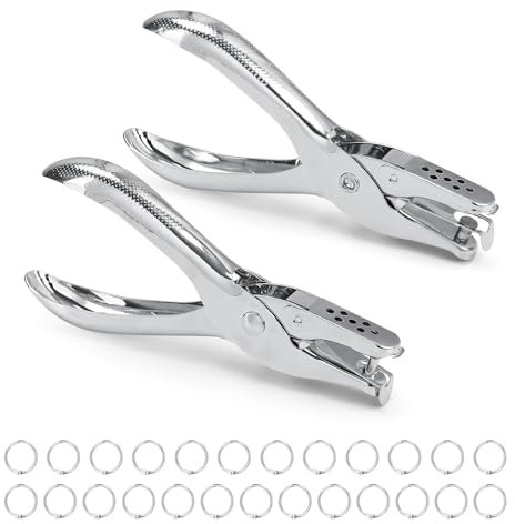 Mini Locher, KLEHOPE Metall Lochzange Papier Handgehaltener Locher, Einzellochstanze Rhältlich In 2 Verschiedenen Größen, mit 25 Buchbinderinge, für Papier, Fotos, Grußkarten, Karten