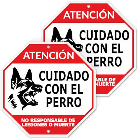YIKIADA Cartel Cuidado con el Perro No Responsable de Lesiones o Muerte 30x30cm - Señal de Advertencia para el Perro Adhesivo e Aluminio - 2ud