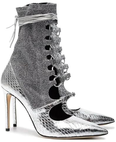 Stivali Alti Tacchi Alti Tacco Alto Tacco di Punta di Grandi Dimensioni per Autunno E Inverno per Autunno E Inverno,Argento,41 EU