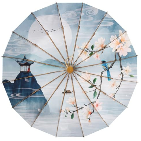 ZAKHSE Umbrella, Travel Umbrella Compact, Sun Umbrella with Pavilion and Flower Pattern, Folding Umbrella Windproof Small Umbrella for Backpack, UV Protection Lightweight Umbrella for 2 Person