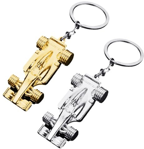 NyxSeat 2 Stück Metall-Rennschlüsselanhänger, Sport-F1-Schlüsselanhänger, Formel-1-Renngeschenke, Anzug Für Schlüssel, Handyanhänger, Für Jungen Oder Männer (Silber, Gold)