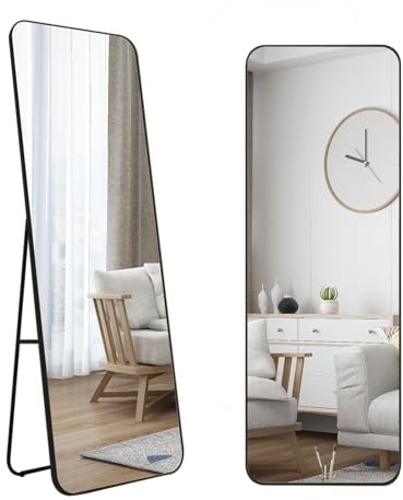 MIQU Full Length Mirror 140 x 40 cm, Free Standing Floor Wall Mounted Black Frame Hang Large Body Mirror for Dressing Room, Living room, Bedroom