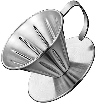 Passoire à Café Conique en Acier Inoxydable Poignée Argenté | Filtration Précise, Extraction Facile, Format Tasse, Papier Filtre Inclus, Usage Café et Thé