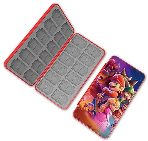 PERFECTSIGHT Cute Game Card Case for Nintendo Switch/ Switch Lite/ OLED, 24 Game Holder Cartridge Case for Game Cards and 48 SD Cards, Kawaii Portable Compact Storage Box, Red Brother