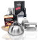 DREIBERG® Smash Burger Set aus Edelstahl für Plancha, Gasgrill, Teppanyaki inkl. Grillspachtel Set, Burgerpapier, Schmelzglocke, Grillpresse, Gewürzstreuer und Rezeptbuch (7-TLG.)