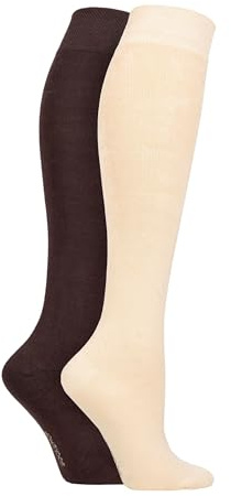 SockShop Bamboo Knee High Socks - Womens Long Socks in Plain and Striped Designs, Fun, Fashionable in Bright Colours, Soft and Breathable for Comfort, Pack of 2 Pairs Size 4-8 Cocoa 4-8