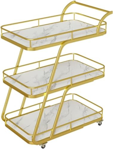 LIJBDDM Barwagen mit Rädern und Griff, luxuriöser minimalistischer Stil, Marmor-Textur, Getränkewagen, Geburtstagsparty, 3 Schichten großer Kapazität, Servierwagen