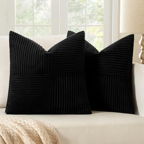 MIULEE 2er Set Kissenbezug 50x50cm Schwarz Kissenhülle Kissenbezüge Sofakissen Dekokissen Boho Couchkissen Kord Dekorative Zierkissenbezug für Sofa