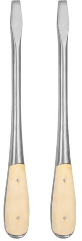 sourcing map 2pcs Slotted Screwdriver SL10 12 Carbon Steel Flat-Blade Screwdrivers with Wooden Handle for Fastening, Chiseling and Loosening