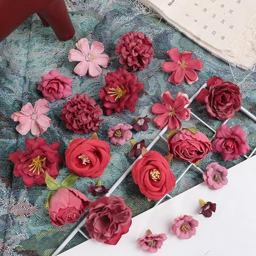 Kunstblumen Köpfe 24 Stück Simulationsblumen,Rot Kunstblumen zum Basteln | Kunstblumen Deko,Klein Fake Blumen für DIY Basteln, Scrapbooking, Dekoration, Hochzeiten, Partys, Zuhause, Garten