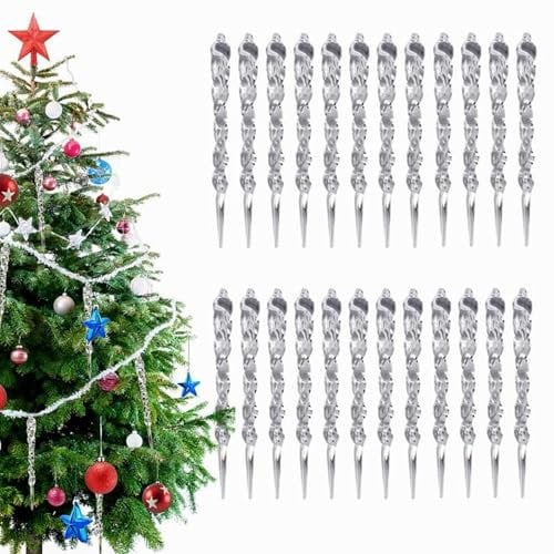 24 Stück Weihnachten Glas Eiszapfen Ornamente, 13 cm gedrehte klare Eiszapfen Winterdekoration für Weihnachtsbaum, Basteln