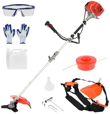 52CC Petrol Strimmer, 2 Stroke Petrol Brush Cutter, Heavy Duty Grass Strimmer, Gas Garden Strimmers, Gas Weed Strimmers with Metal Blades