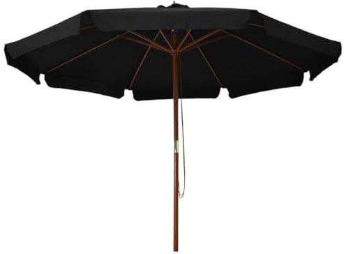 Higsose Gartenschirm Sonnenschirm Holz 330x254 cm Terrassenschirm mit Holzmast mit dem Entlüfter und Doppeldrucksystem Schwarz Balkon Schirm UV Schutz Verblassfestem Polyester