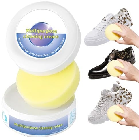 Multi-functional Cleaning and Stain Removal Cream, White Trainer Shoe Cleaner with Sponge Eraser, Shoe Cleaning Cream for Canvas Trainers Sneaker Leather (1pcs)