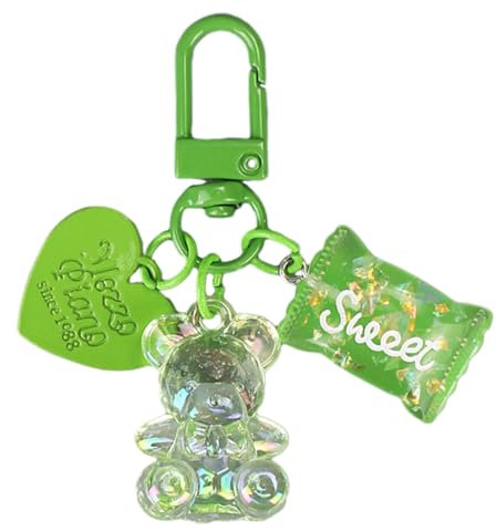 Xchon Porte-clés en forme d'ours en forme d'ourson coloré, décoration de sac, accessoire élégant, Vert