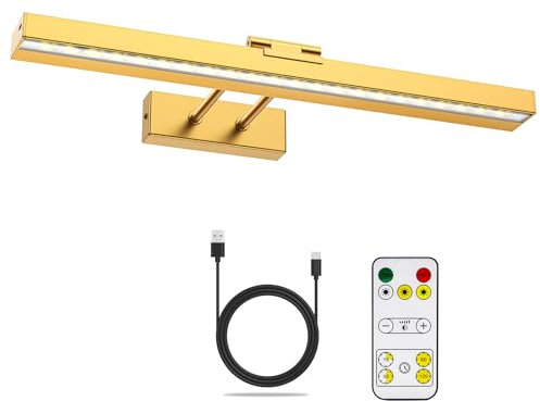 LABOREDUCER Bildbeleuchtung Kabellose mit Fernbedienung,Dart Beleuchtung 40CM LED Bilderleuchte Dart Licht,Aufladbare 4000mAh Akku Ohne Stromanschluss Wandleuchte Innen 3 Farbmodi(Brass Gold)