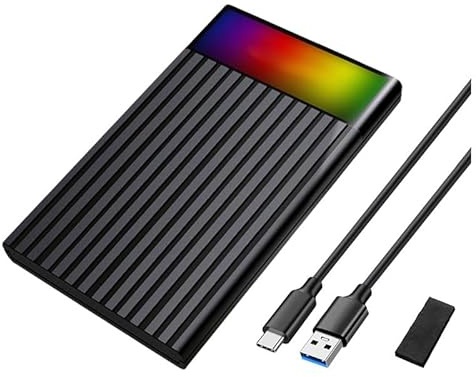 SATA-USB-C-Gehäuse, 6,3 cm (2,5 Zoll), USB-C, 6 Gbit/s, SSD-Gehäuse mit RGB-Licht, Datenübertragung für Laptop