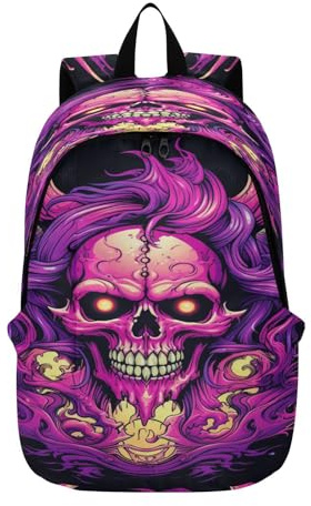 DDDIYEU Totenkopf Rose Lila Feuer Wandern Kinderrucksack Büchertasche Leichter Laptop Rucksäcke für Reisen