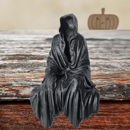 Yuqilin Gothic Sensenmann Statue Halloween Dekoration Grim Tod Geist sitzend Skulptur Satanisch Gruselig Horror Figuren Home Room Outdoor Garten Regal Desktop Decor Garten Themenparty