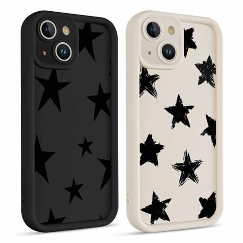 Coiwxmoi 2 Stück Handyhülle für iPhone 14 Hülle, Aesthetic Sterne Star Muster Design Mädchen Frauen Schutzhülle, Weich Silikon Stoßfest Cover Erhöhte Displayränder Y2K Case für iPhone 14 6,1, Schwarz