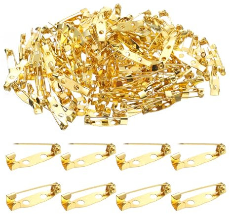 QUARKZMAN 120 Pcs Barre Fermoir de Sécurité 20mm Doré Épingle à Nourrice, Épingles de Broche, Dos de Badge avec Trou pour Bricolage, Étiquettes Nominatives, Badges