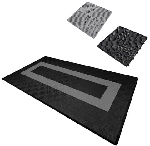 Piastrelle Ventilate Modulari 90 Nere e 30 Grigie, 3,2m x 6m, Polipropilene Antiscivolo, Resistenza 5T, Set Completo con Bordi per Garage e Officine