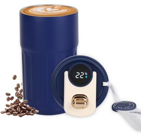 Stainless Steel Vacuum Insulated Travel Coffee Mug, LED Temperature Display Insulated Mug, sus316, BPA Free, Leak Proof, with Lid, for Hot and Cold Drinks Coffee, Tea and Beer, 420ml(Blue)