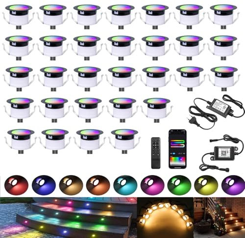 30x Wifi RGBWIC+Blanc Chaud LED Spot Encastrable Exterieur Dimmable Ø31mm 12V Couleur Dynamique Spot led Extérieur Encastrable Fonctionne avec Alexa, téléphone IP67 Spots à Encastrer Extérieur