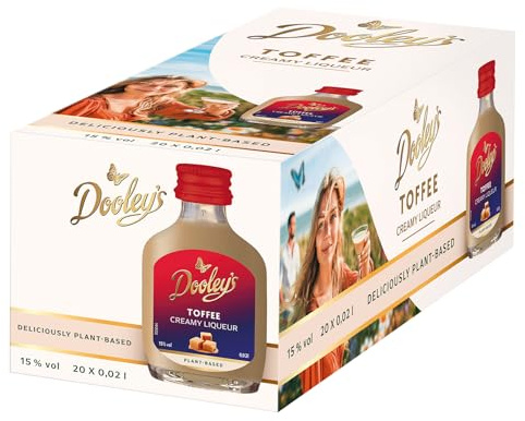 Dooley's Toffee Creamy Liqueur 20 x 0,02 L, 15 % vol., Vodka-Basis | Mini-Flaschen zum Probieren, Teilen oder Verschenken, Cremiger Toffee-Karamell-Geschmack, Pur, im Kaffee oder Dessert