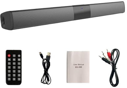 Barre de son Bluetooth 5.3 – Haut-parleur stéréo sans fil pour TV et home cinéma | basses profondes, télécommande, prise en charge de carte RCA/AUX/TF, portable et alimenté par batterie, son surround