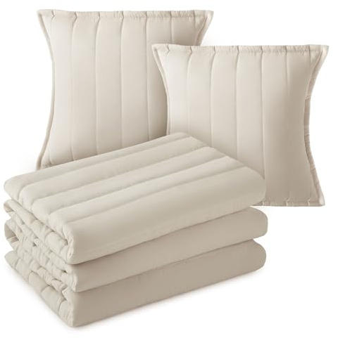 Silentnight Supersoft Quilted Bedspread and Cushion Set - Stylish Layer of Warmth Soft Touch Coverlet Throw - Super Comfy Pillow for Bed Sofa - Retain Shape Filled with Bouncy Fibres, Natural