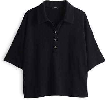 OPUS Damen Kurzarmshirt | Poloshirt SILKAS Loose in Strickoptik Black, 44