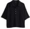 OPUS Damen Kurzarmshirt | Poloshirt SILKAS Loose in Strickoptik Black, 44