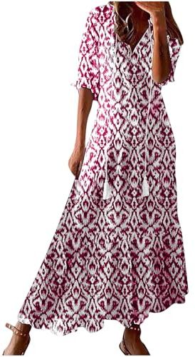 HAOLEI Robe Femme Chic Et Elegant BohèMe Maxi Robe Imprimé Floral Vacances Dress éTé DéContractéE Robes Vintage Grande Taille Manches Courtes Col V Casual Robes De Plage S-XXXL