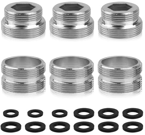 6 PCS Faucet Adapter Kit, Tap Adapters 3 Male 18mm to Female 22mm and 3 M22 to M22 with Gasket, Tap Adapter for Kitchen Sink Kitchen Aerator Adapters Set Hose Taps Connectors for Water Filter